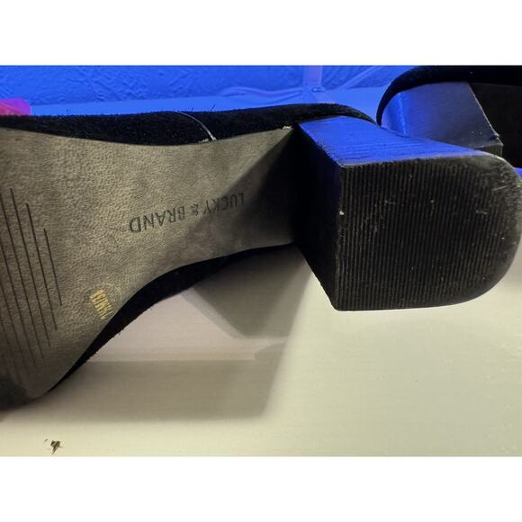 Lucky Brand 7.5 M Wyshing Suede Heeled Slip on Bootie Pumps Black Women's Shoes - Picture 11 of 16